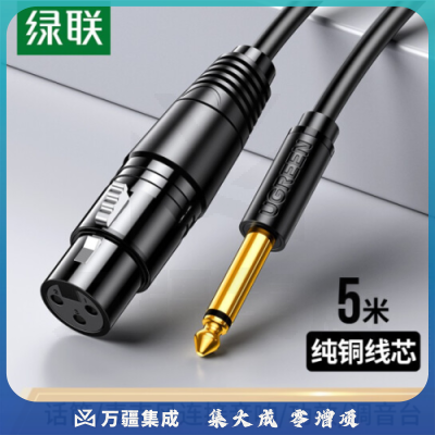 绿联 20721 话筒线6.35公转卡侬母话筒音频线 5米