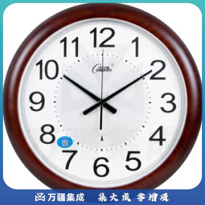 康巴丝电波钟钟表石英钟卧室挂钟静音扫描第三代智能电波石英钟 6839电波钟仿木（直径46厘米）