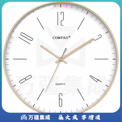 康巴丝（COMPAS）C3219C 挂钟 创意简约钟表客厅静音石英钟表挂墙卧室时钟薄边挂表 金色