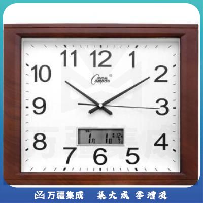 康巴丝(Compas) C2524Y 挂钟 液晶款16英寸创意静音客厅钟表方形简约时钟
