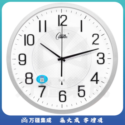康巴丝 C6891 挂钟 13.6英寸 智能自动对时电波钟表 闪银