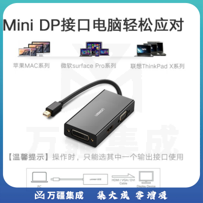绿联DP110 mini dp转hdmi苹果电脑转换器投影仪微软vga转接头雷电迷你dp mac笔记本连接线通用 苹果转HDMI+VGA+DVI黑（20418）