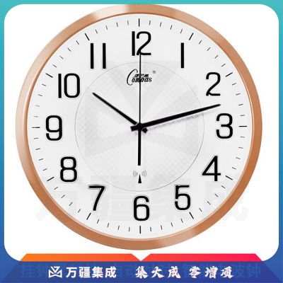 康巴丝（COMPAS）挂钟电波钟客厅钟表智能自动对时电波钟 C6891 闪金
