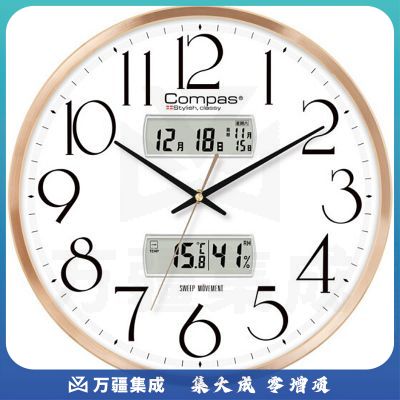 康巴丝（Compas）挂钟万年历石英钟表挂墙客厅时钟日历温湿度挂表 C3240-2 金色