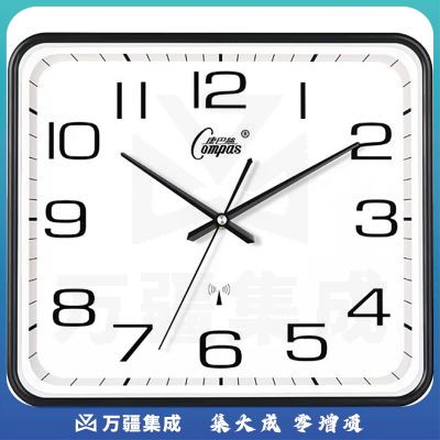 康巴丝（Compas）挂钟客厅钟表简约方形时钟表挂墙智能自动对时电波钟 C6193 黑色