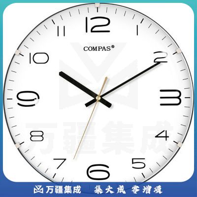 康巴丝（COMPAS）客厅挂钟简约钟表石英钟表挂墙卧室时钟窄边框挂表 3225 黑边白盘