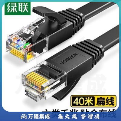 绿联（UGREEN）80101 六类网线 千兆网络宽带线 CAT6类家用电脑监控扁平网线 8芯双绞成品跳线 40米 黑色