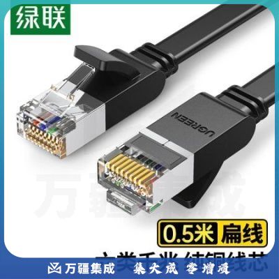 绿联（UGREEN）50183 六类网线 纯铜CAT6类千兆网络连接线 电脑宽带家用非屏蔽扁平跳线成品网线 扁线黑0.5米