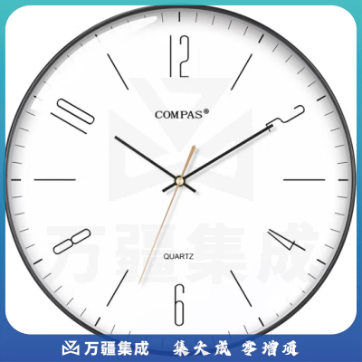 康巴丝（COMPAS）挂钟 创意简约钟表客厅石英钟表挂墙卧室时钟薄边挂表 C3219C 黑边黑针