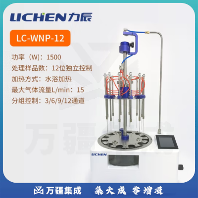 力辰科技（lichen）智能水浴氮吹仪实验室按键升降多孔快速加热浓缩吹干仪器 LC-WNP-12