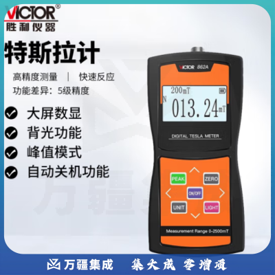 胜利仪器（VICTOR）高斯计数字磁场磁力磁性强度检测仪高精度特斯拉计磁通测磁仪 VC862A