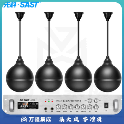先科AV-298定压吸顶吊球音响套装 悬挂公共广播系统 一拖四 4个同轴吊球黑+功放 峰值180w