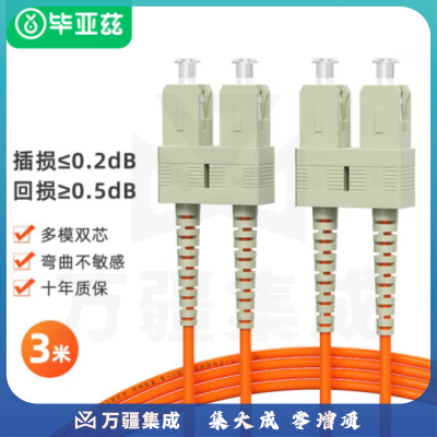 毕亚兹 电信级多模光纤跳线SC-SC(UPC) 3米 OM2多模双芯 50/125um双工光纤线 收发器尾纤 JX30