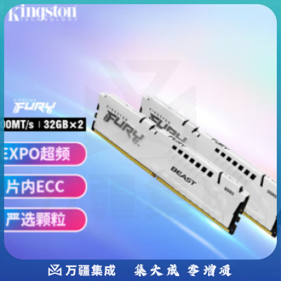 金士顿（Kingston）FURY 64GB(32G×2)套装 DDR5 6000 台式机内存条 Beast野兽系列 支持AMD EXPO超频 白色款