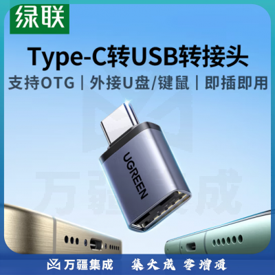 绿联（UGREEN）Type-C转接头OTG USB转Type C口 苹果15U盘高速数据线转换器 车载充电转接 45129