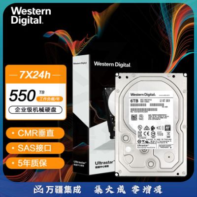 西部数据HUS726T6TAL5204 企业级硬盘 Ultrastar HC310 SAS 6TB 7200转 256MB CMR