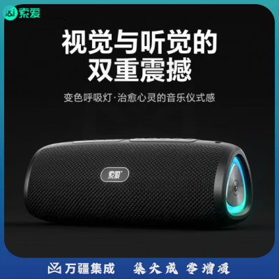 索爱（soaiy）S36蓝牙音箱小音响低音炮家用车载迷你便携式收款U盘FM收音机TF卡户外防水播放器礼物 黑色