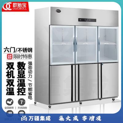 欧驰宝立式冷冻柜四门冰箱大容量饭店餐饮店后厨 不锈钢厨房冰箱六开门商用冰柜 六门A款/上玻下门