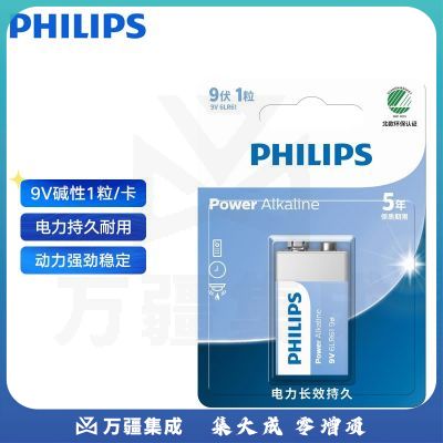 飞利浦 碱性9V电池1粒适用玩具万用表烟雾报警器麦克风遥控器话筒电子仪表贝斯电吉他九伏方形电池