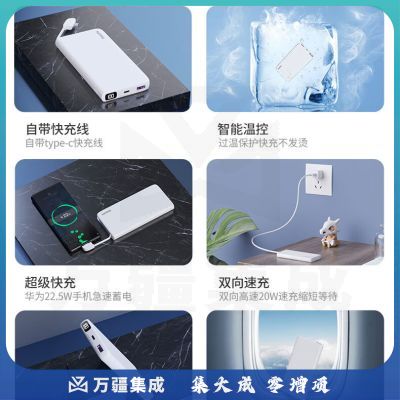 飞利浦（PHILIPS） 充电宝自带线10000毫安快充移动电源大容量双USB输出适用于苹果华为手机 自带type-c充电线10000mAh