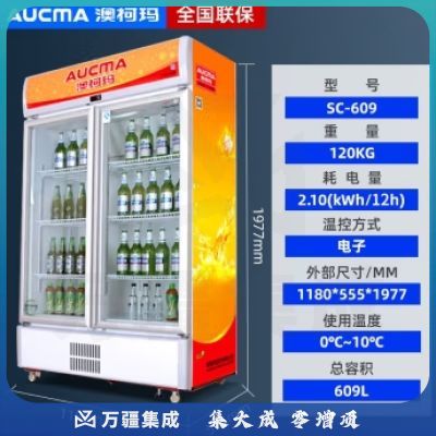 澳柯玛（AUCMA) 饮料展示柜立式冷藏商用冰柜冰箱风直冷便利店超市鲜花水果保鲜柜 SC-609升【双门大容量】