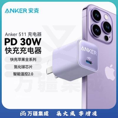 Anker安克 A2147安芯充Pro苹果充电器氮化镓快充PD30W兼容20W iPhone14/13/12/mini手机/iPadPro平板 紫