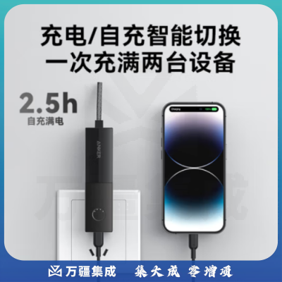 Anker安克 A1633充电宝充电器二合一能量棒20W快充带插头迷你移动电源可折叠 可上飞机 适用苹果13/12/安卓小米 黑