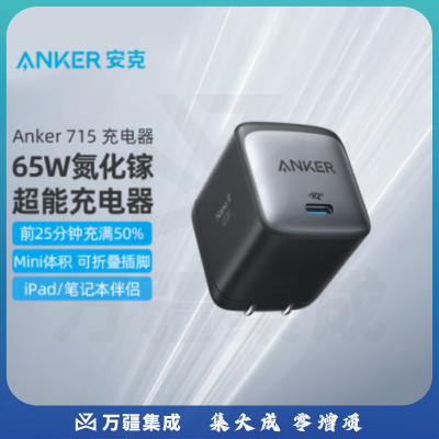 ANKER安克 A2663氮化镓升级GaN2 超能充65W快充充电器 iPhone14/13/12/11/8/手机笔记本平板充电头 黑