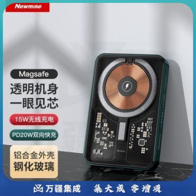 纽曼（Newmine）AL10透明磁吸充电宝苹果15W无线MagSafe快充10000毫安时朋克风20WPD快充移动电源 绿