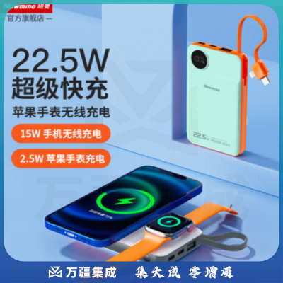 纽曼（Newmine）AL25苹果磁吸10000毫安时充电宝 自带线 无线充电二合一移动电源 青