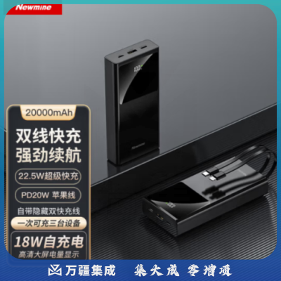 纽曼（Newmine) AL13自带线快充充电宝20000毫安时 22.5W 苹果Type-c 黑