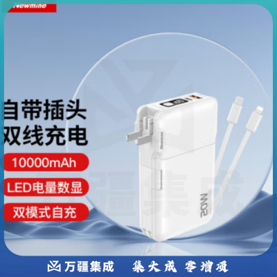 纽曼（Newmine）AL19充电宝自带线20W超级快充10000毫安时 带插头 白