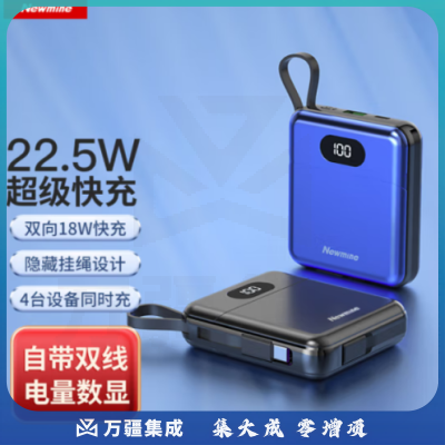 纽曼（Newmine) AL08自带线快充充电宝10000毫安时 苹果Type-c 蓝