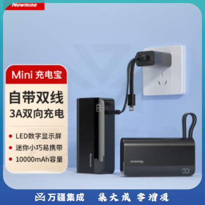 纽曼（Newmine) AL18 充电宝 自带线10000毫安时移动电源 黑