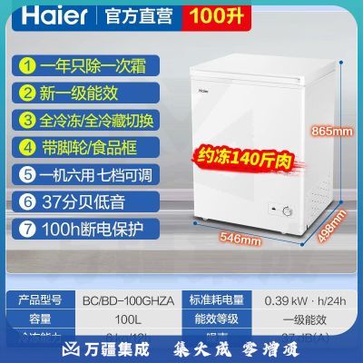 海尔（Haier）冰柜家用100升单温卧式小冷柜冷藏冷冻一级能效冷柜冷冻冰柜商用大容量冰箱 【冰箱伴侣】100升约冻140斤肉