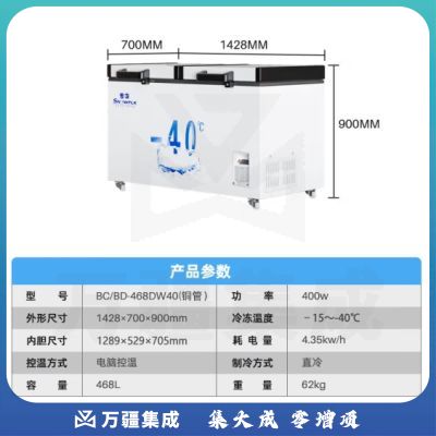 雪花 SNOWFLK 冰柜 商用冷藏冷冻保鲜柜 -40°超低温冰柜卧式商用冷柜 HM雪花468DW40铜 -40度低温柜