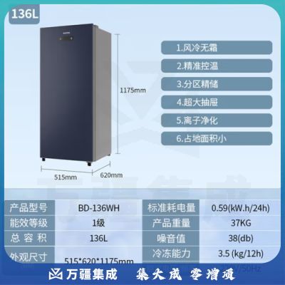 澳柯玛（AUCMA）冰箱风冷无霜一级能效立式冷冻冰柜侧开门家用商用母婴母乳风冷立柜 【136L星釉蓝】风冷无霜钢制面板