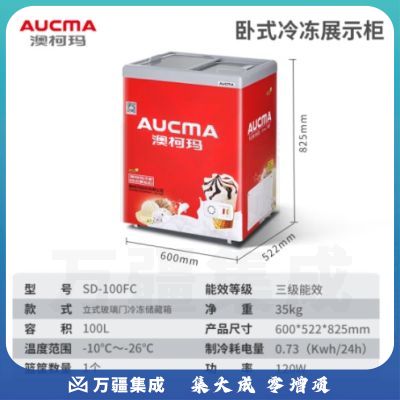 澳柯玛（AUCMA）商用雪糕柜 篮筐镀膜玻璃门冷冻柜 小型卧式雪糕展示柜 超市速冻冷柜 上下推拉 SD-100FC
