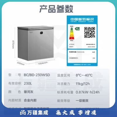 澳柯玛（AUCMA）230升风冷无霜冰柜家用商用单温冷藏柜冷冻柜小冰柜小型冷柜冰箱天际线系列BC/BD-230WSD