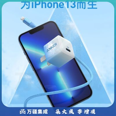 ANKER安克 A2633苹果充电器Nano PD20W快充头MFi认证1.2米数据线套装 兼容iPhone14/13/12/11/Promax/8等 蓝