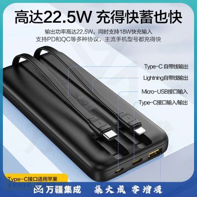 品胜（PISEN）充电宝自带双线 10000毫安22.5W快充 带数显 黑TP-D31