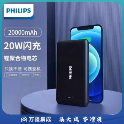 飞利浦充电宝20000毫安大容量PD20W双向快充迷你便携手机移动电源黑色 PD20W快充 DLP2005B 20000mAh