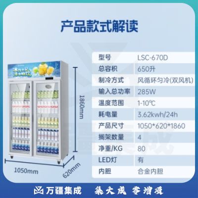澳柯玛（AUCMA）展示柜冷藏商用冰柜鲜花保鲜柜立式冷藏柜冷藏展示柜饮料柜冷柜 双门风循环升级款 LSC-670D