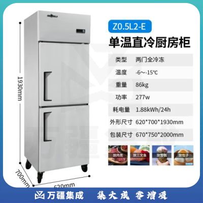 穗凌商用冰箱 铜管制冷厨房冰柜 -15℃ 大容量全冷冻不锈钢冷柜立式双门雪柜 Z0.5L2-E