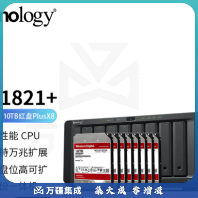 群晖（Synology）DS1821  搭配8块西数(WD) 10TB 红盘Plus WD101EFBX硬盘 套装