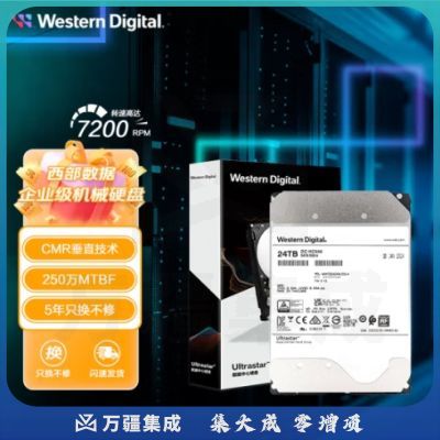 西部数据 企业级氦气硬盘 Ultrastar HC580 SATA 24TB 7200转 512MB CMR (WUH722424ALE6L4)