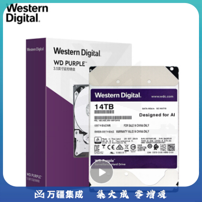 西部数据 紫盘 14TB SATA6Gb/s 512M 监控硬盘(WD140EJRX)