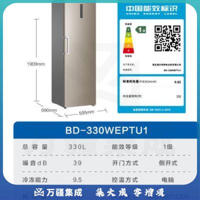 海尔（Haier）330升一级能效全冷冻小冰箱风冷无霜大容量家用冷藏冷冻立式冰柜海鲜速冻BD-330WEPTU1