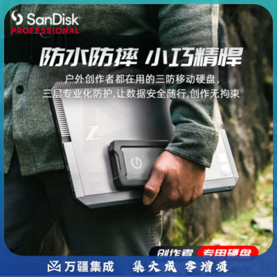 闪迪大师极客 4TB 三防移动硬盘 USB Type-C/3.1 机械硬盘 G-Drive Armor 2.5英寸 外置存储 手机直连