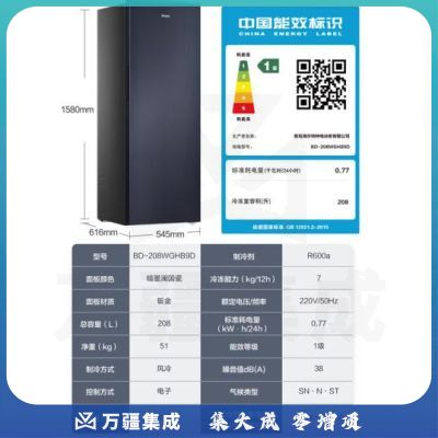 海尔（Haier）国瓷系列208升一级能效风冷家用立式冷藏冷冻柜抽屉式冷柜小冰柜家用小冰箱BD-208WGHB9D